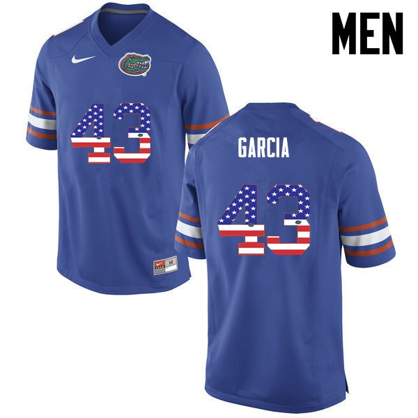 Florida Gators Men #43 Cristian Garcia College Football Jersey USA Flag Fashion Blue